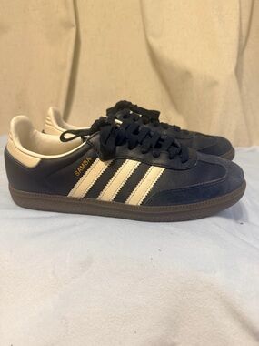 adidas Samba Navy Blue with Cream Three-Stripe Sneakers